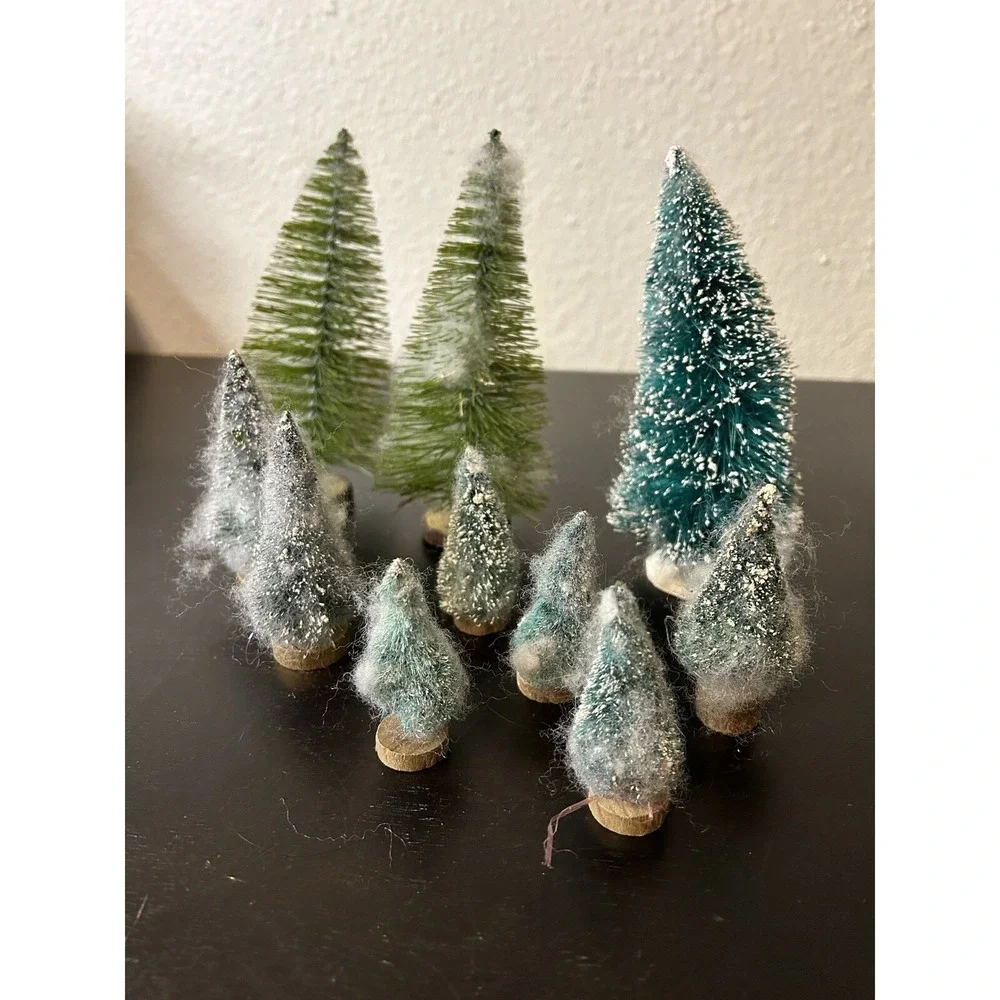 Set of 10 Unmarked Village Christmas Trees